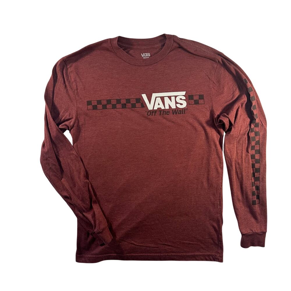 Vans Off the Wall Checkered Long Sleeve Maroon Shirt Size Medium